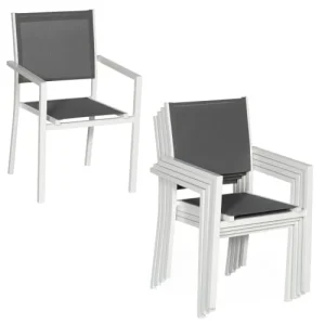 boutique pas cher Happy Garden Lot De 8 Chaises En Aluminium Blanc Et Textilène Gris 11