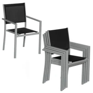 Happy Garden Lot De 8 Chaises En Aluminium Gris Et Textilène Noir achat pas cher 11