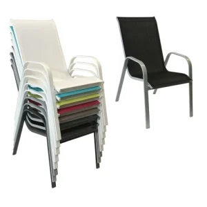 magasin solde Happy Garden Lot De 8 Chaises En Textilène Noir Et Aluminium Gris 10