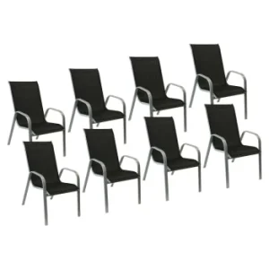 magasin solde Happy Garden Lot De 8 Chaises En Textilène Noir Et Aluminium Gris 16