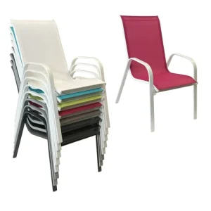 design à la mode Happy Garden Lot De 8 Chaises En Textilène Rose Et Aluminium Blanc 10