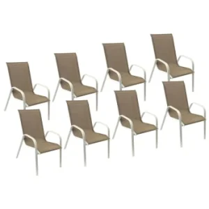 design à la mode Happy Garden Lot De 8 Chaises En Textilène Rose Et Aluminium Blanc 18