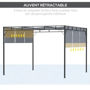 OUTSUNNY Pergola Rétractable Acier Noir Toiles Polyester Haute Densité Gris Boutique 16