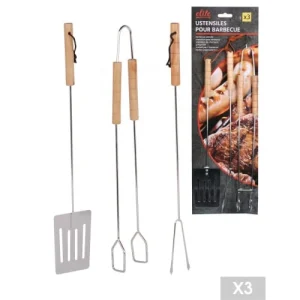 boutique pas cher Wadiga Set De 3 Ustensiles Pour Barbecue Acier Et Bois 6